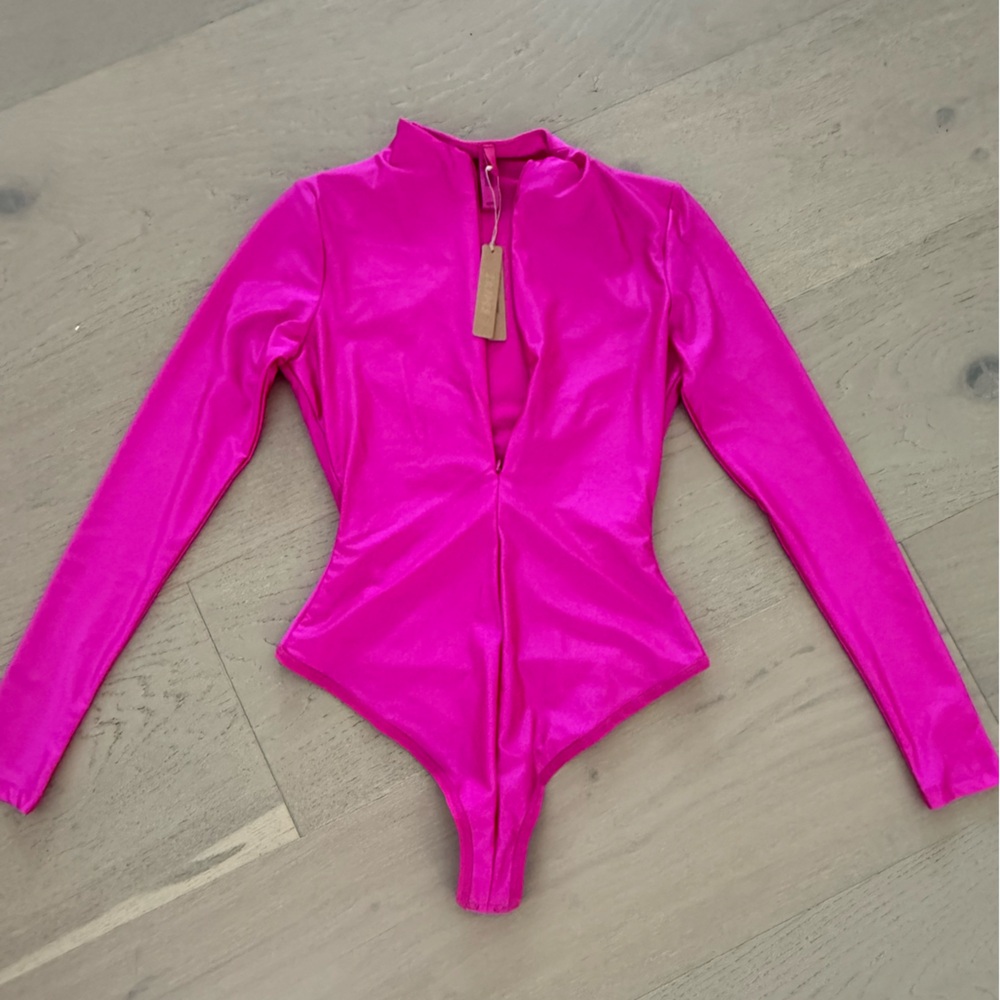 SKIMS pink metallic bodysuit